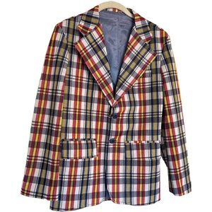 Vintage 70's Sears Roebuck Put-On Shop Plaid Men Blazer Sz 18 Sport Coat Jacket